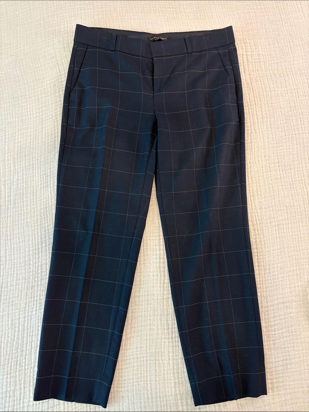 Banana Republic Navy Windowpane Dress Pants - ankle length